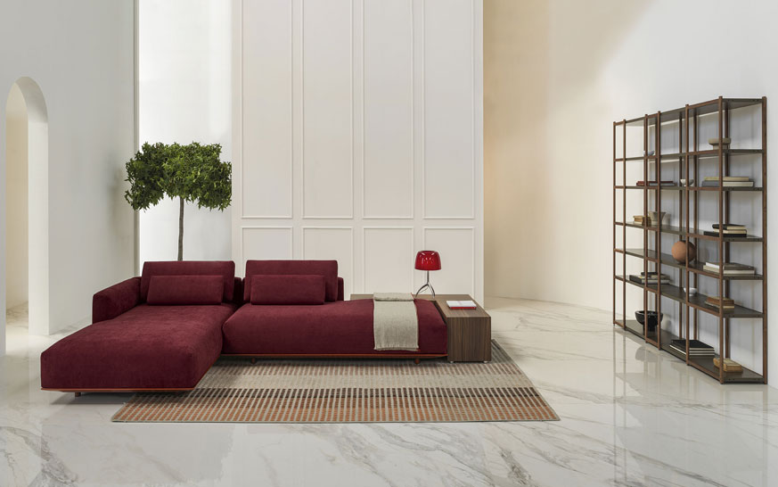 Red Billie sofa with chaise-longue in a modern living room